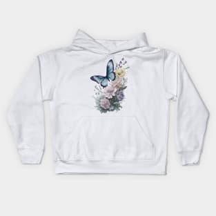 Butterfly around Flowers | Scattered Watercolor in Pastel Colors Kids Hoodie